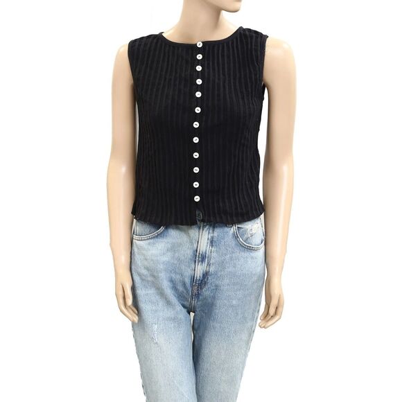 Free People Tilly Vest Blouse Top Knit Ribbed Buttondown Scoop-Neck M NEW 280638 - Picture 5 of 8